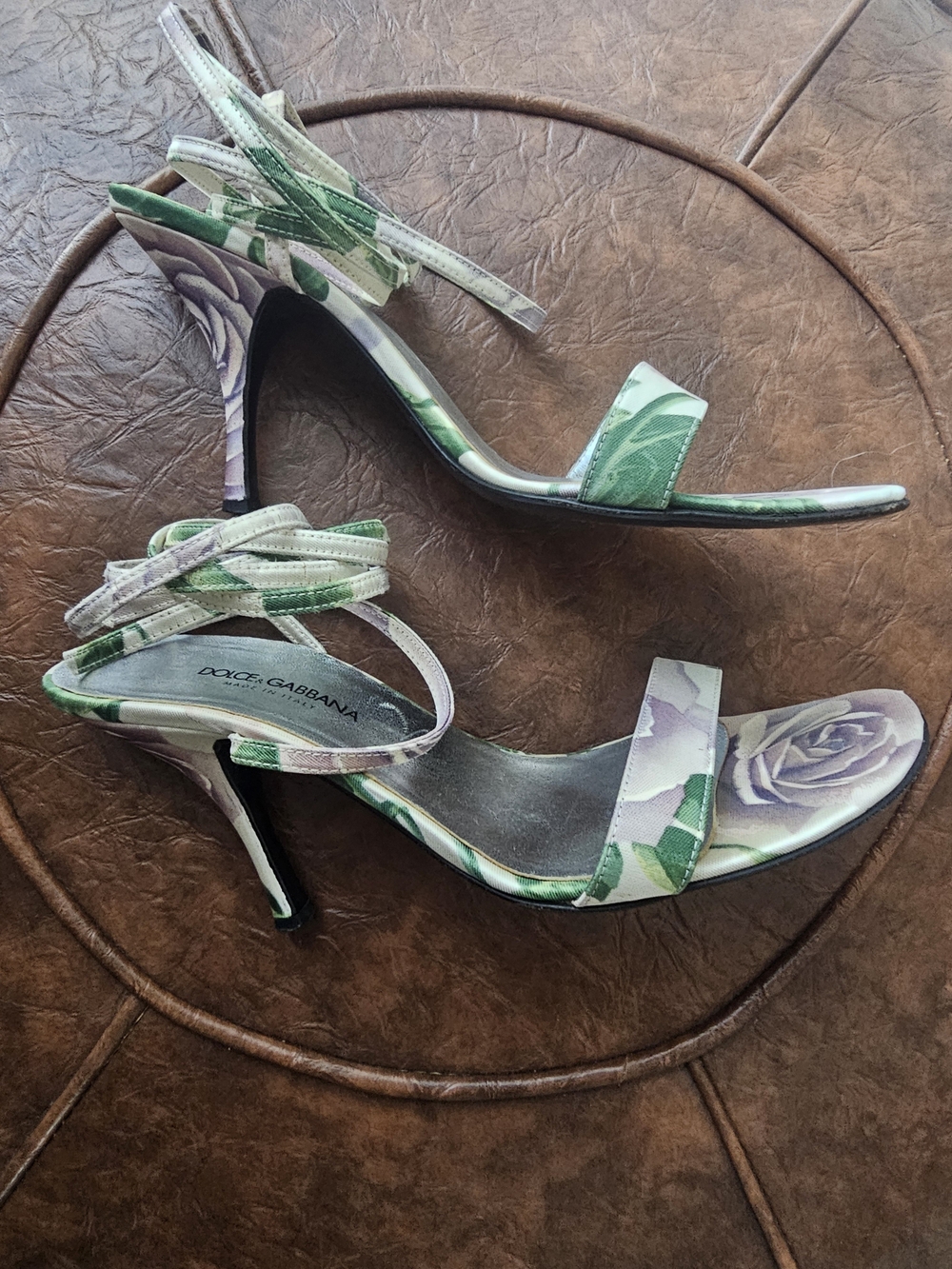 Dolce & Gabbana Green Floral Strap Sandals